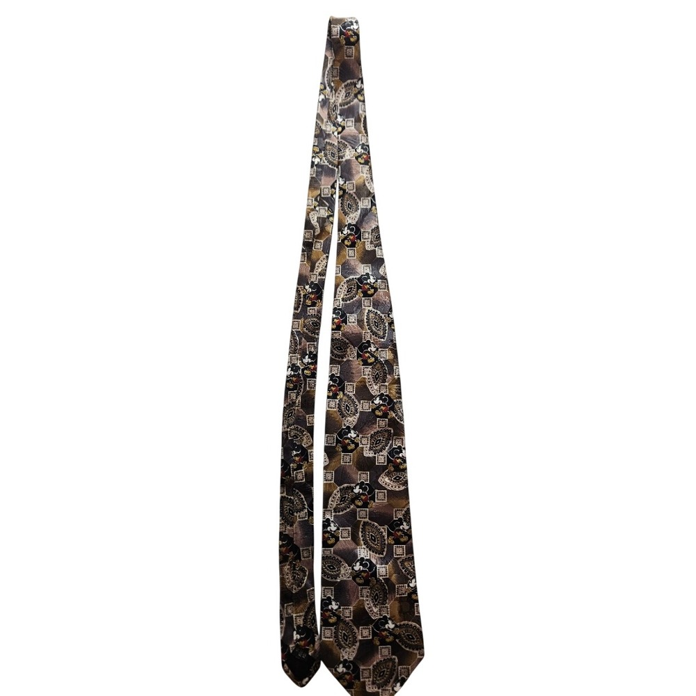 Mickey Unlimited Disney Mens Necktie Brown‎ Paisley Geometric Mickey Mouse Tie